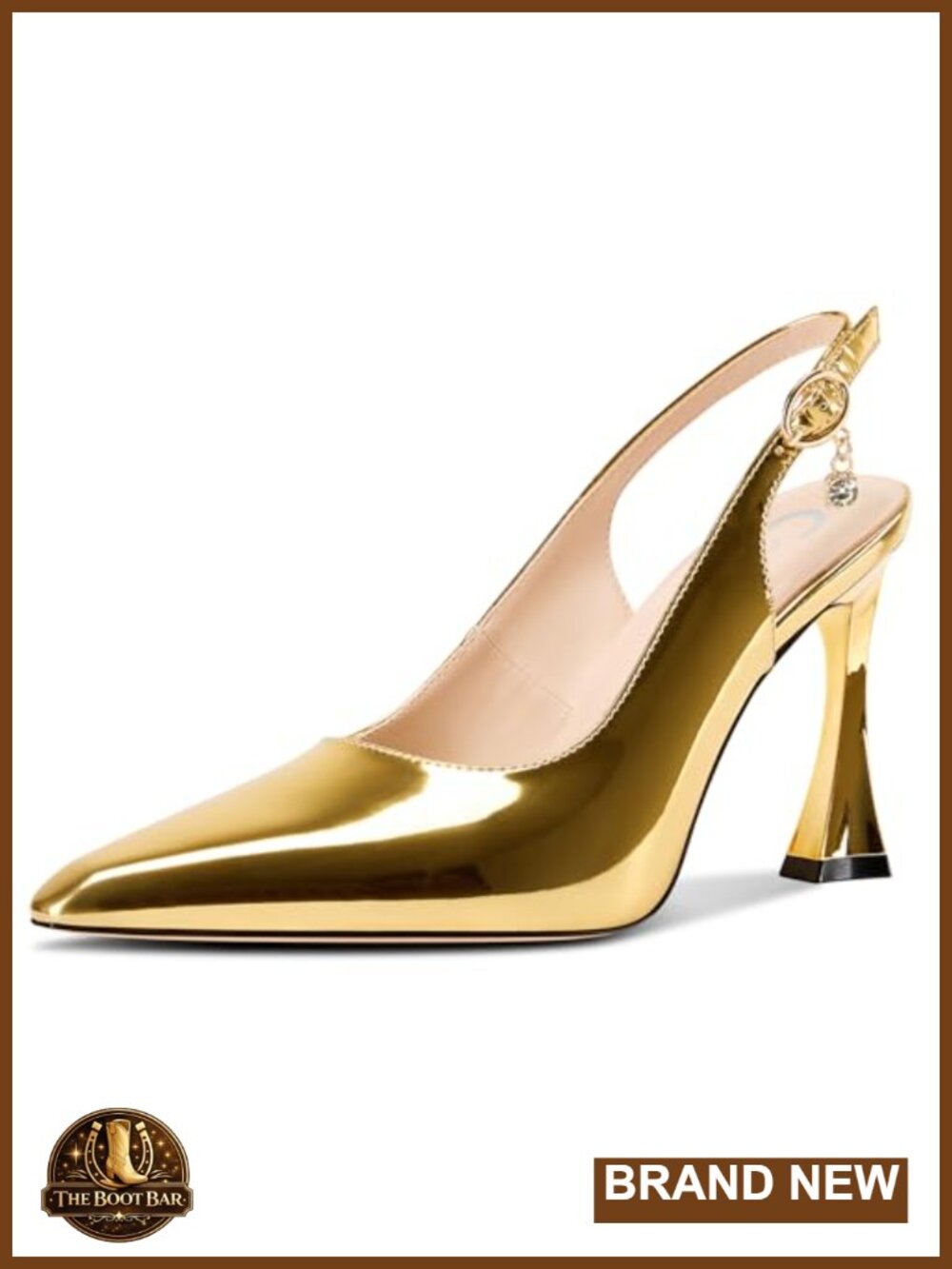 Stiletto High Heel Pointed Toe Slingback Buckle Pumps Patent Leather 3.9 Inches